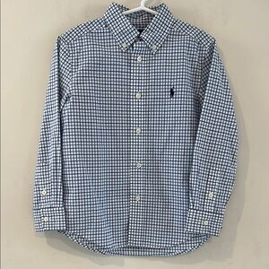 Ralph Lauren Boys Button Shirt Blue and White Gingham Button Down Shirt Size5